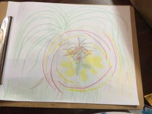 This is a drawing of my inner child and safe space environment from a therapy session.